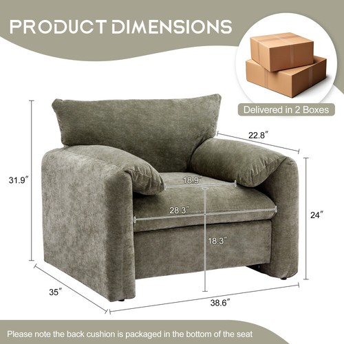 Chenille Oversize Armchair Accent Chair Single Sofa Lounge Chair for Living Room - Picture 2 of 20