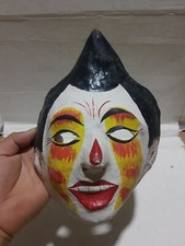 Vintage Hand Made Painted Paper Mache Mask Folk Art mexicano clown - HTF-