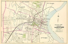 1893 Map Hartford Connecticut Streets Buildings Wall Art Poster Vintage History