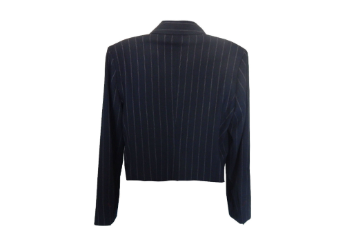 River Island Gold Button Cropped Striped Navy Blazer Size UK
