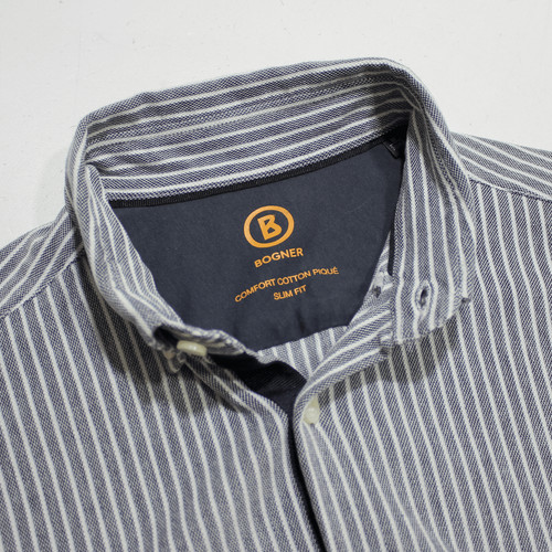 BOGNER Slim Fit Mens Shirt Black Striped Long Sleeve M - Picture 7 of 8