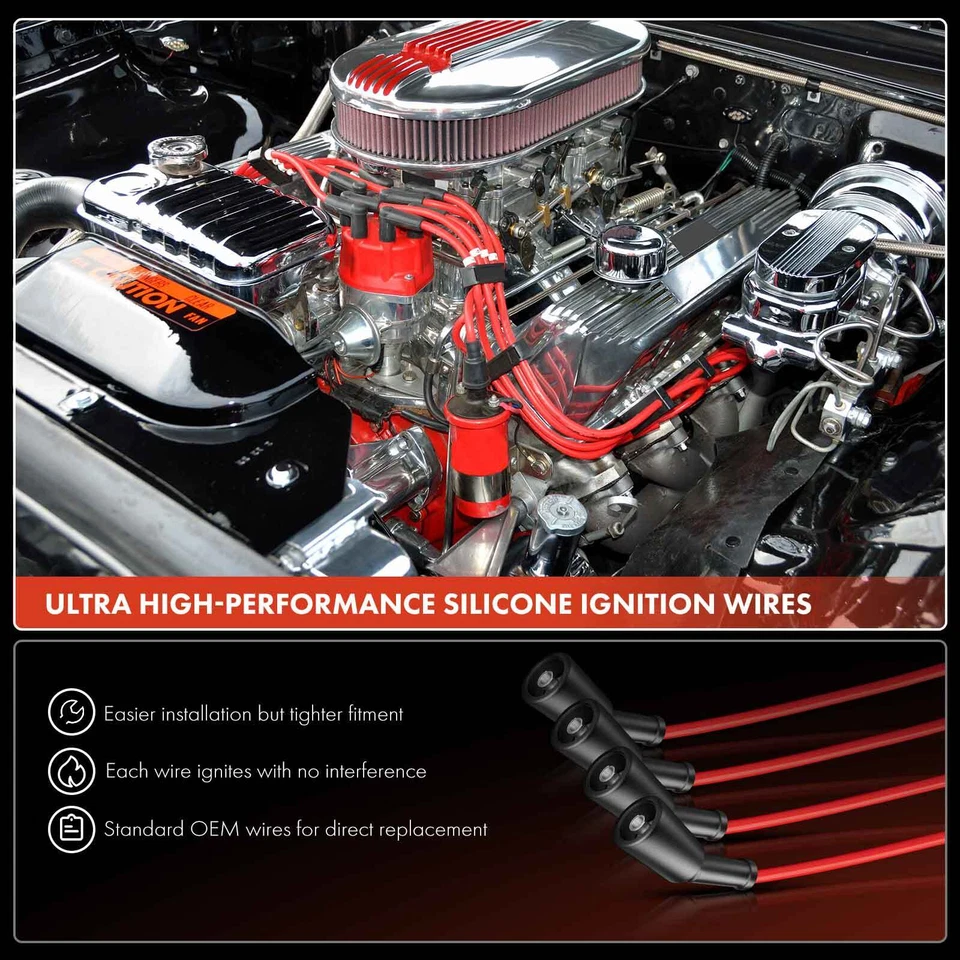 Juego de 4 cables de bujía para Volkswagen Golf 2001-2006 Beetle Jetta City L4 2,0 L Foto 3 de 4