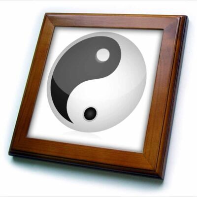3dRose Black and White Yin and Yang Sign 8x8 Framed Tile