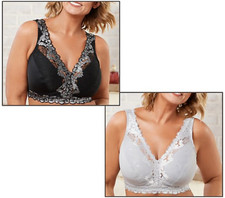 Breezies Soft Support Wirefree Bra Contrast Lace S/2-Black/Silver-Medium-A373660