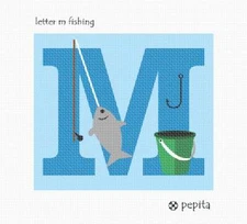 Letter M Fishing Needlepoint Kit or Canvas
