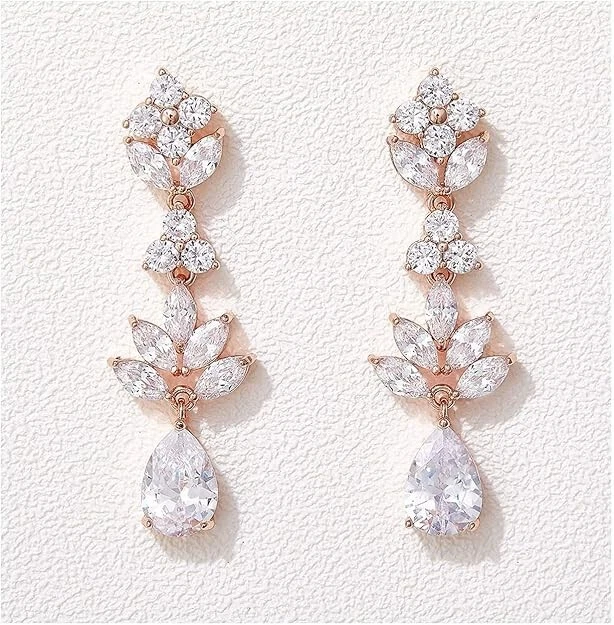 SWEETV Marquesa Collar, Pulsera, Pendientes, Oro Rosa Elegante Conjunto de Cristal Foto 2 de 4