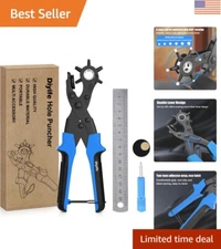 Professional Leather Hole Puncher Kit - Ergonomic Multi-Size Tool Set in Blue