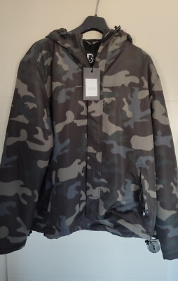 Neue Brandit Jacke Kapuze Windbreaker Frontzip Dark Camo XL (entspr. XXL)