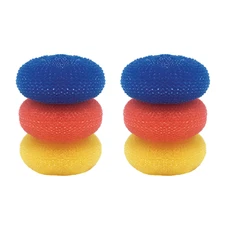 Jumbo 4" Plastic Mesh Scouring Pads 6 Pk Non-Scratch Assorted Colors by LOLA