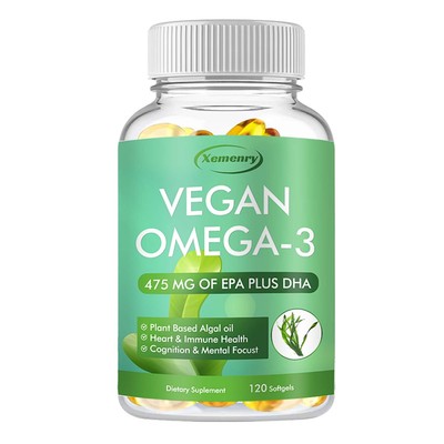 Vegan Omega-3 Algae Oil Capsules 475mg - EPA & DHA - Boost Brain Heart Health