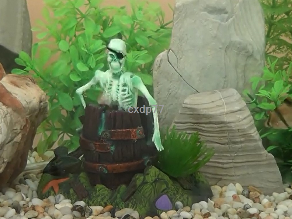 Action Air Operated Skeleton Barrel FISH Aquarium Ornament Fish Tank ...