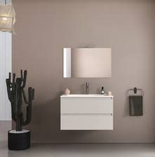 Mobile Bagno Sospeso 70 Cm  specchio lavabo e Lampada LED  MADE IN ITALY legno