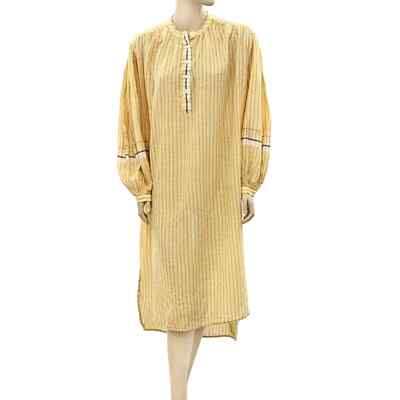 Ulla Johnson Damen Rabea Weizen Gestreiftes Baumwoll Oversize Midi Hemdkleid S 4