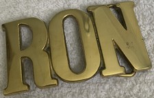 Vintage Name RON cut out letters solid brass belt buckle 1970  s