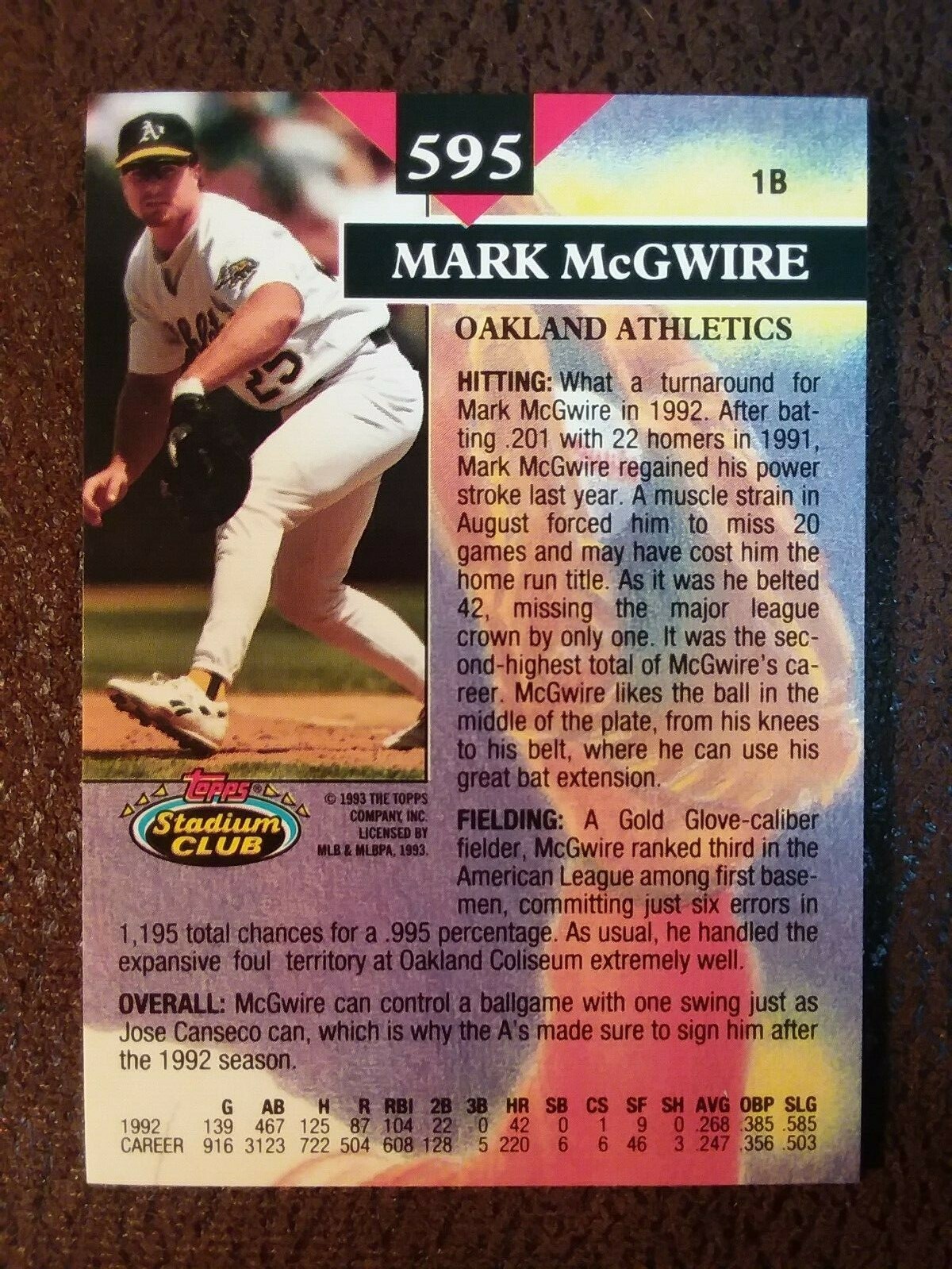 1993 Stadium Club Baseball Mark McGwire Member's Choice Card 595 eBay