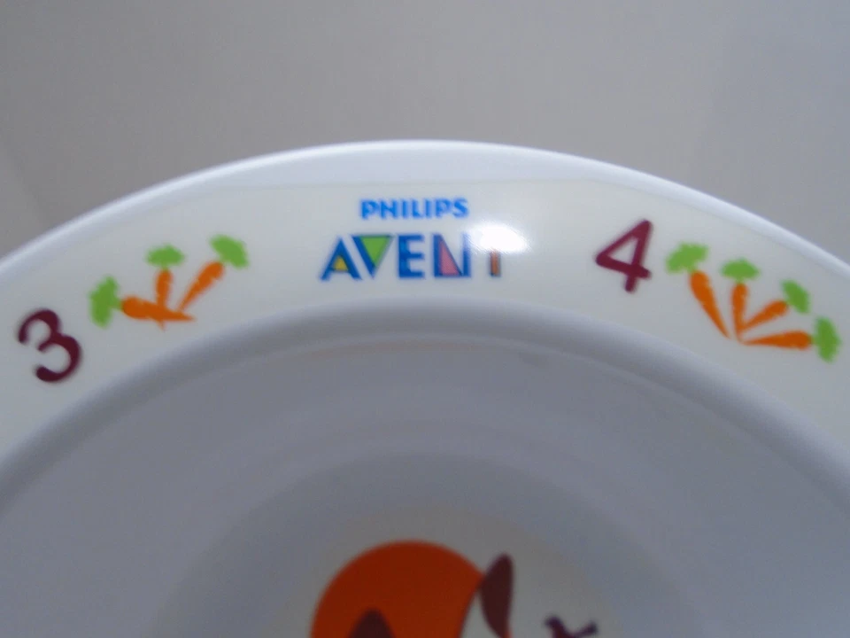 Philips Avent Cuenco para niños pequeños conejito zanahoria números sin BPA difícil de encontrar diseño descontinuado Foto 2 de 4