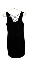 Ambiance Apparel Black ribbed lace up Body Con Mini dress Size Large