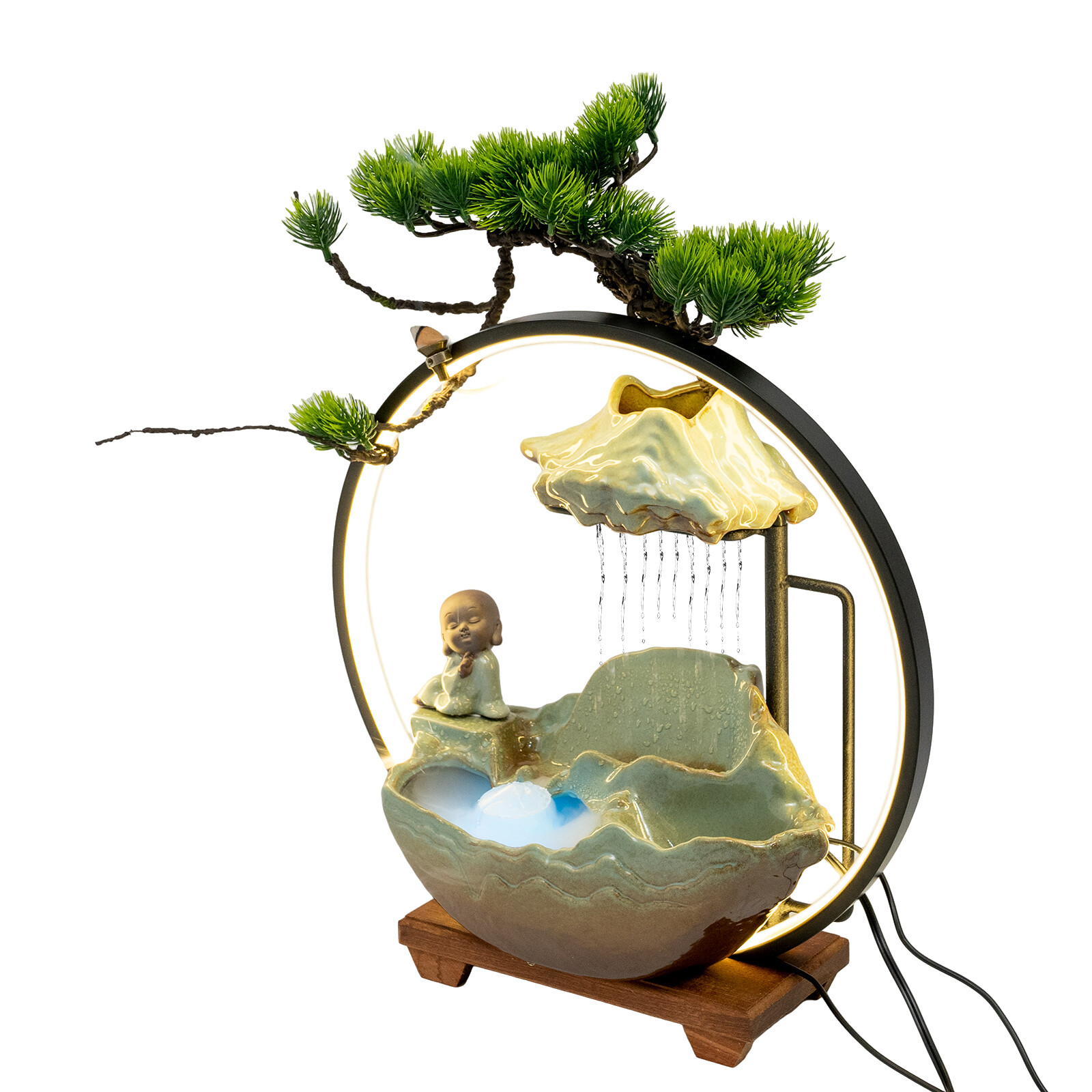 Corded Electric Desktop Fountain with Water Pump Home Decor Indoor Ornament US