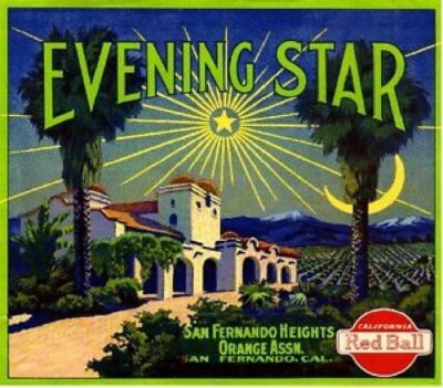 Evening Star Orange San Fernando Citrus Fruit Crate Rey Mission Label Art Print