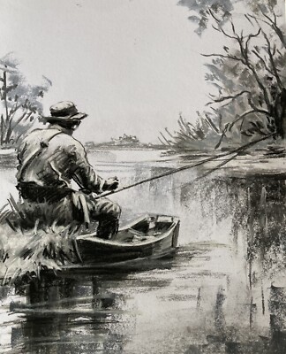 Landscape Pastel Painting Drawing Dorothy Laz fisherman boat lake