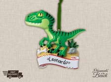 Green Dinosaur T-Rex Hand Personalized Christmas Ornament For Children