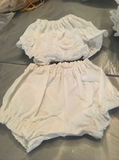 2 Pair Lot Underwear DOLL PANTIES White Vtg BLOOMERS 16  -18  doll 100 Cotton