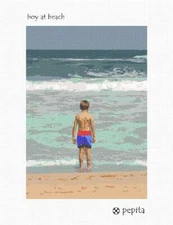 Boy At Beach Needlepoint Kit or Canvas
