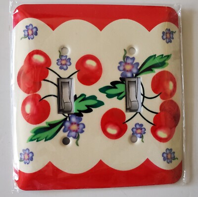 Retro SwitchPlate Cherries on heavy gauge steel double toggle Handcrafted