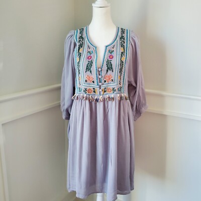 Umgee Tunic Dress Bohemian Half Sleeve Floral Embroidered Mini Size M. |  eBay