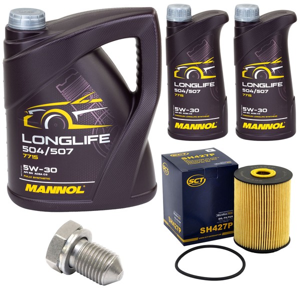 MotoröL Set Mannol 5W30 7 Liter + ÖLfilter + Schraube FüR VW Touareg Phaeton 3.6-image