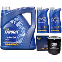MotoröL Set Mannol 15W50 Favorit API 7 Liter + ÖLfilter FüR Audi A4 Avant A6 A8