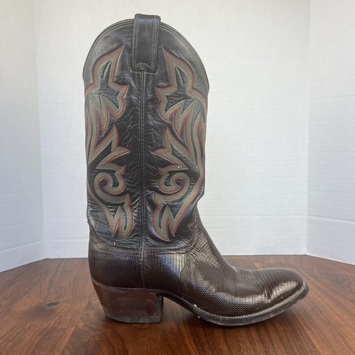 Vtg JUSTIN Exotic Iguana Lizard/ Cowboy Boots Brown Men’s Sz 8 D 8023 Made USA - Picture 2 of 17