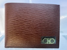 Image of New Salvatore Ferragamo Men's Wallet Revival Bi-Fold CC Holder Brown Leather