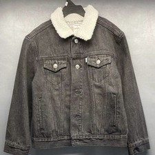 Levi Silver Tab Sherpa Collar Trucker Jean Jacket Button Black XS/S 8-10 Y 34w