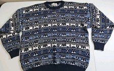 Florence Tricot Blue Multicolor 3D Knit Coogi Style Textured Sweater Mens XL