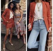 Veronica Beard Baltazar Linen Peplum Dickey Jacket In Clay Size 0 NWOT