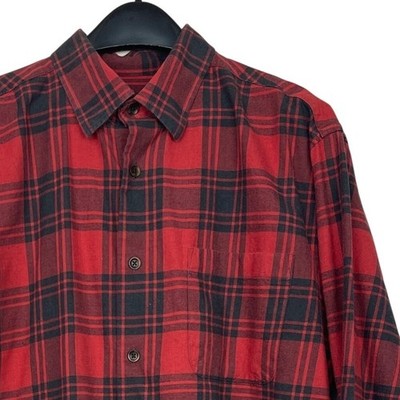 Orvis Mens L MERINO WOOL + Cotton Flannel Shirt Red Black Plaid Button Down