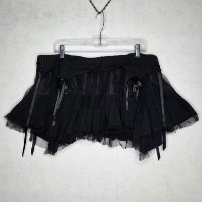 HELL BUNNY 2XL Mini Skirt Goth Rave Grunge Black Lace Garter Asymmetric 5235