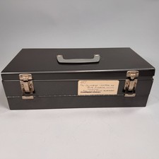 Vtg Metal 35mm slide photo storage case box with handle  latch industrial gray