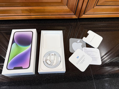 Apple iPhone 14 Box w/ USB-C to Lightning Cable & Original Inserts   Purple 128G