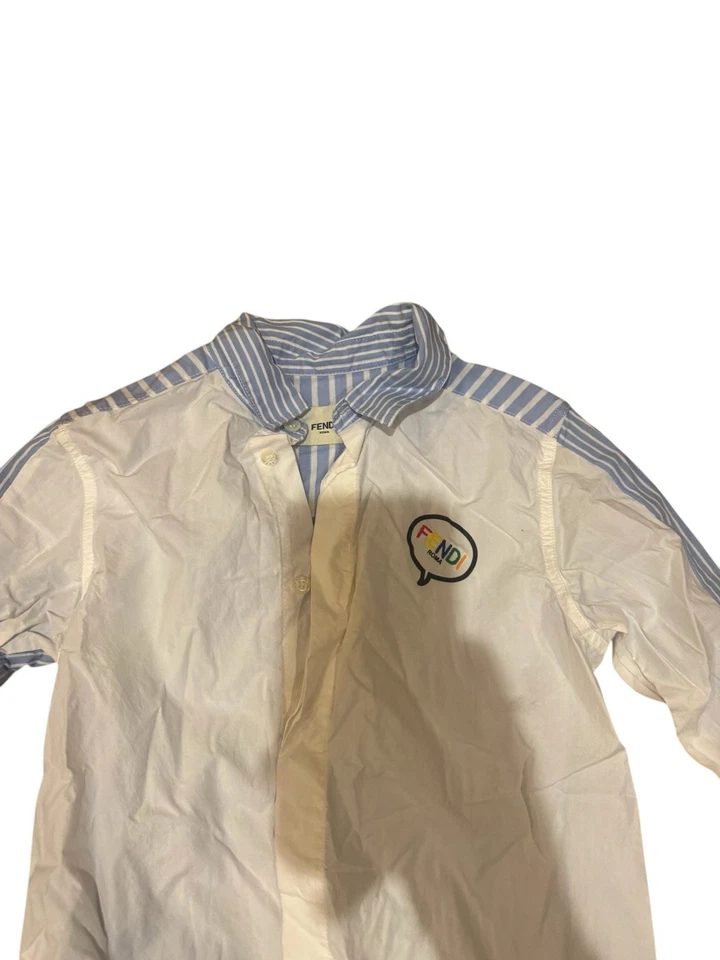 Fendi Kids Light Blue 100% Cotton Long Sleeve Shirt - Image 2 of 4