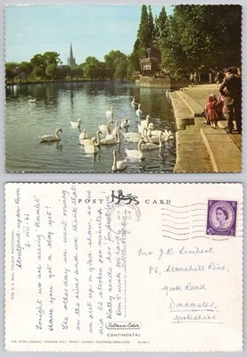 c44412 Avon River Schwäne Stratford upon Avon England Postkarte 1961 Briefmarke