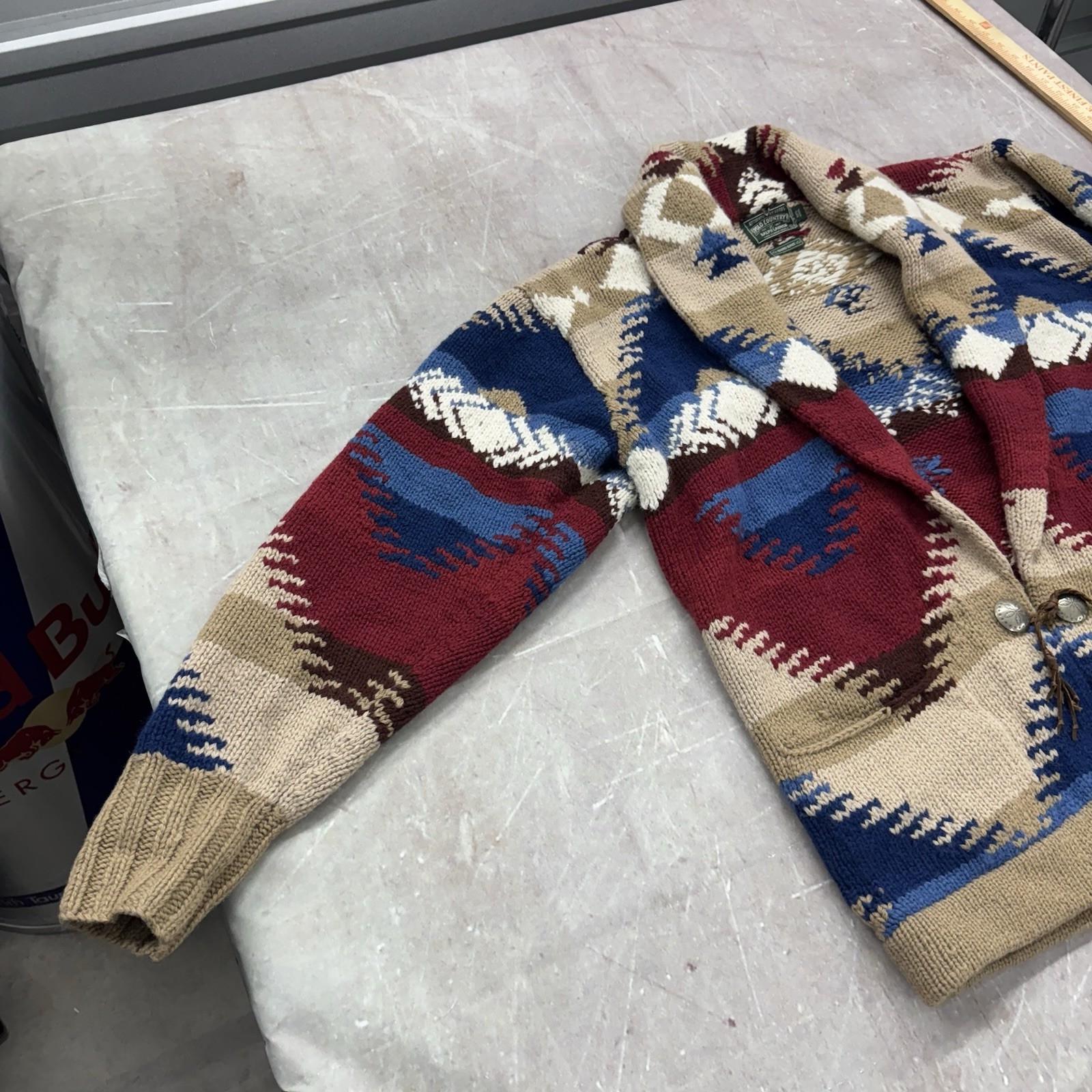 Vintage Ralph Lauren Country Navajo Hand Knit Cardigan Sweater Wool Size L Aztec image 5