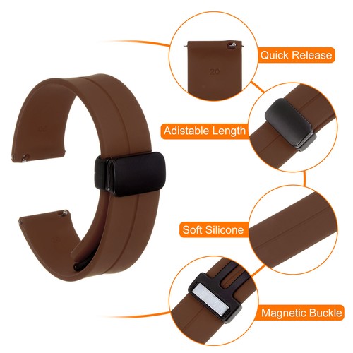 20mm Magnetic Silicone Watch Band with Black Folding Buckle, Brown - Picture 5 of 7