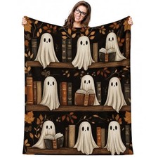 Halloween Blanket 60 x 50 Inch Book Lovers Gifts Spooky Reading Vintage Ghost