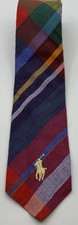 Vtg Thin Polo Ralph Lauren Necktie 100% Cotton Hand Made Plaid Neck Tie USA Made