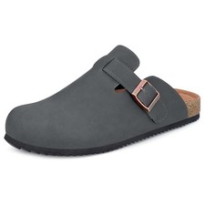 Womens Cork Footbed Clogs Mens PU Leather Mules with Arch Support Adjustable ...