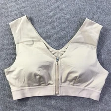 Tommie Copper Sports Bra Womens XL Beige Zip Front Shoulder Support Athletic Gym