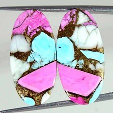 22.30Cts Cotton Candy Pink Copper Turquoise Oval Pair Cabochon Loose Gemstone