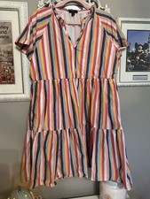 J. Crew Multicolor Striped Tiered V Neck Dress | XL